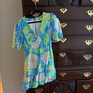 RHODE Blue and Green Floral Mini Dress